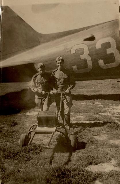 1956 Zinovy Shoikhet (right) in Uzbekistan, USSR (front).  See notes.