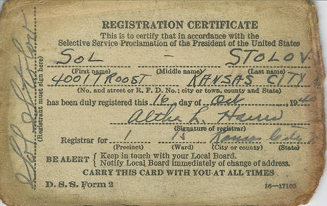 Sol Stolov Army Registration