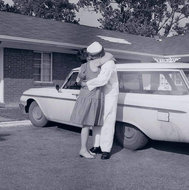 Leslie Cohn hugging Marietta Ritz Cohn, Boot Camp June 16, 1967