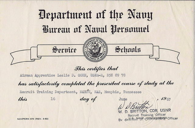 Leslie Cohn, Airman Apprentice - Department of the Navy, Memphis, TN - June 1967