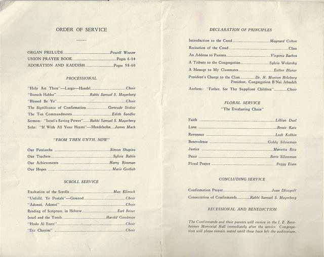 Marietta Ritz Cohn, Confirmation, 1938