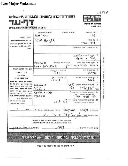 Yitzchak Meir Yad Vashem Pages of Testimony