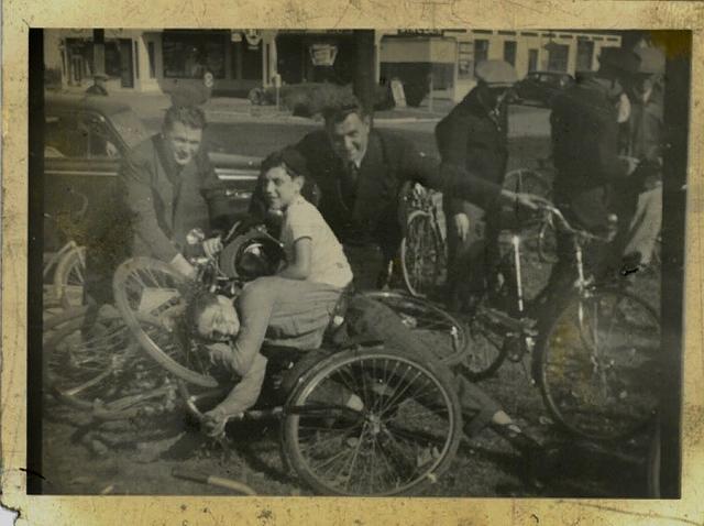 Joe and Charlie Steinlauf in the back, Cal in the middle, Bike Bicycle, October 15, 1933