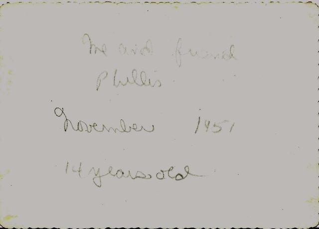 Rivka Edith Weisz, "Me and friend Phillis. 1951.  14 years old."