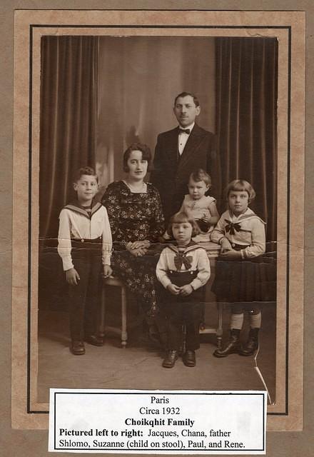 Jacque, Chana, Simon David (Shlomo), Suzanne (seated on stool), Paul, and Rene Choikhit, Paris, Circa 1932