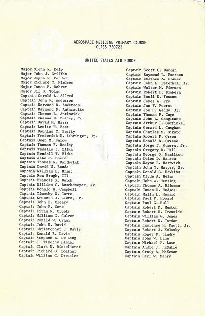 Arnie Tropp School of Aerospace Medicine, 1973