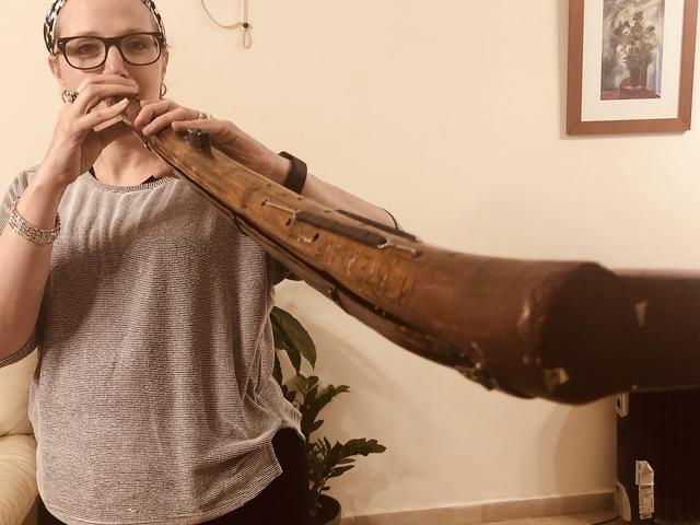 Naomi Cohn playing Maurice Steinlauf bamboo walking stick