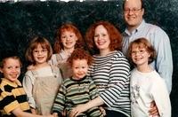 Rachel Weiss Feit and Peretz Feit with Chana Chani Perel (12), Rivka Tzipporah Tzippi (10), Meir Sheftal (9), Chaya Yehudis Hudi (6), Yitzchok Yitzi Shlomo (2), 1999