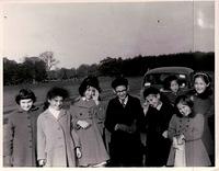 Left to Right: Beba Feldbrand, Eva Mermelstein, Rachel Bleier, Chaim Bleier, Shaya Bleier, baby Tuly Bleier, Esther Bleier, and Sarah Bleier Phoenix Park, Dublin, Ireland, 1960