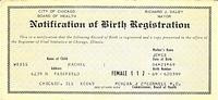 Rachel Weiss Feit Birth Registration, 1969