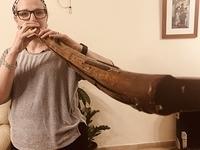 Naomi Cohn playing Maurice Steinlauf bamboo walking stick