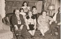 Pete Cohn, Rissel Cohn Ribakoff, Chike Cohn Baellow, Abe Cohn in chair on the right about 1948